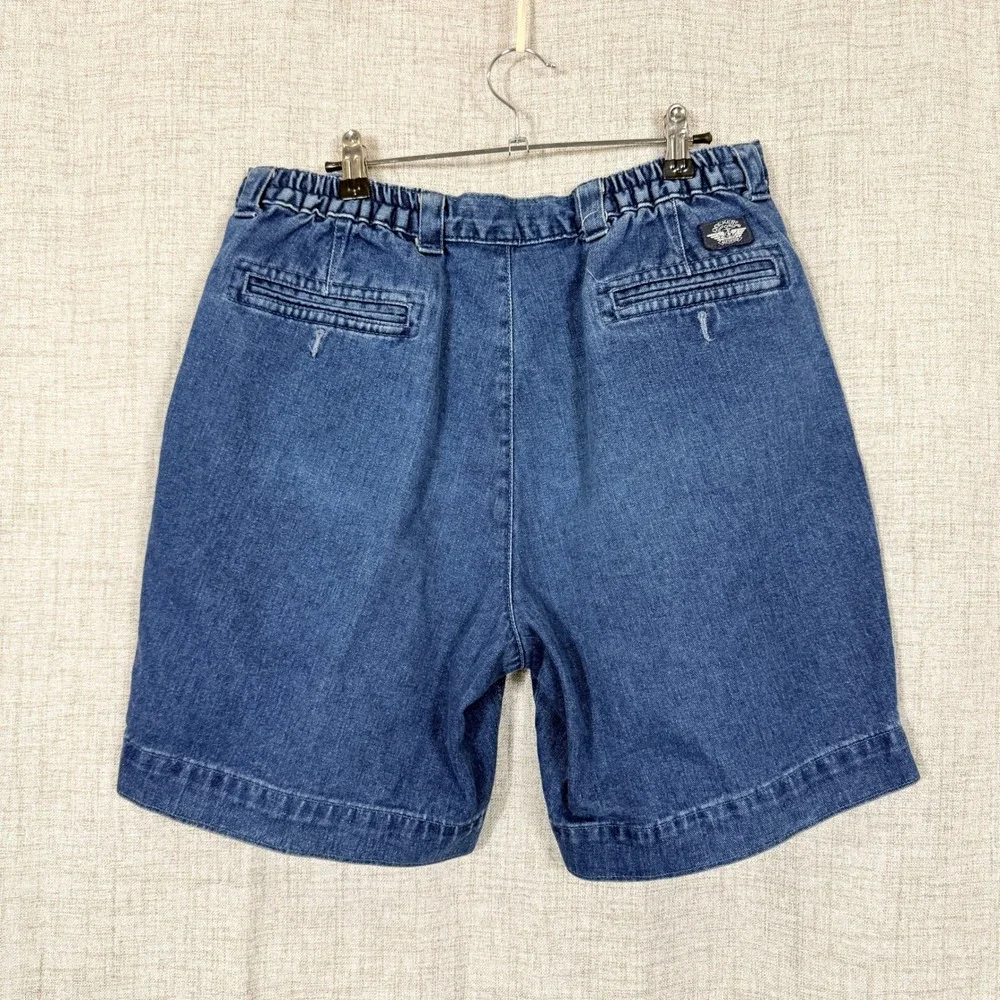Dockers Denim Shorts Jorts Mens 34 Blue Pleated Baggy Elastic Waist Vintage